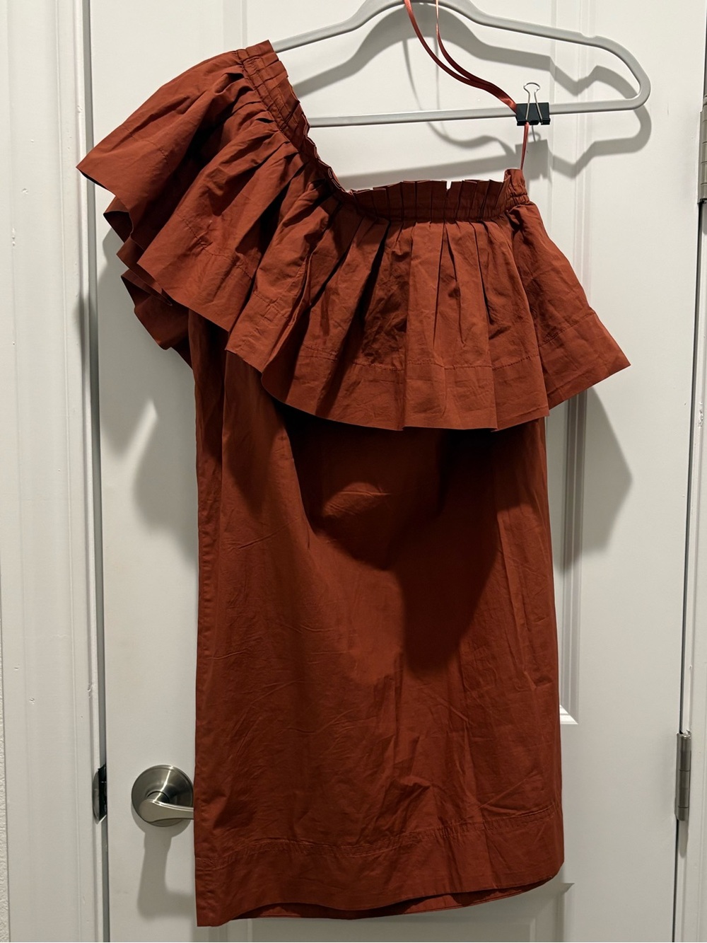 LOFT Rust Ruffle One-Shoulder Mini Dress